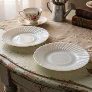 Termocrisa Milk Glass Bread Plates, Translucent Swirl Plates, Vintage Set of 2